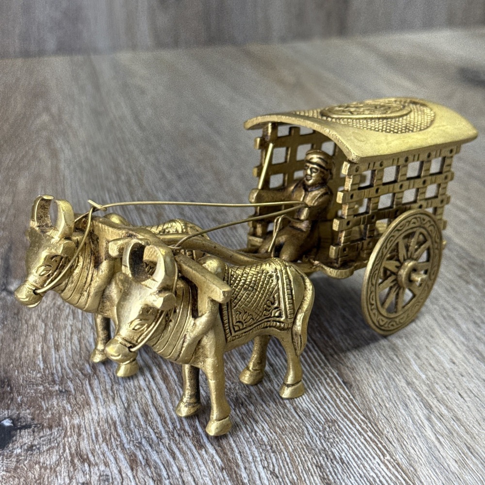 VTG Brass Bullock Cart Traditional India Craftsmanship Design~ 7" x 3.5" x 3.25" - Picture 10 of 16